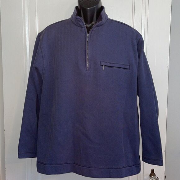 Roundtree & Yorke dark navy blue zip up neck fleece lined pullover - Picture 1 of 9